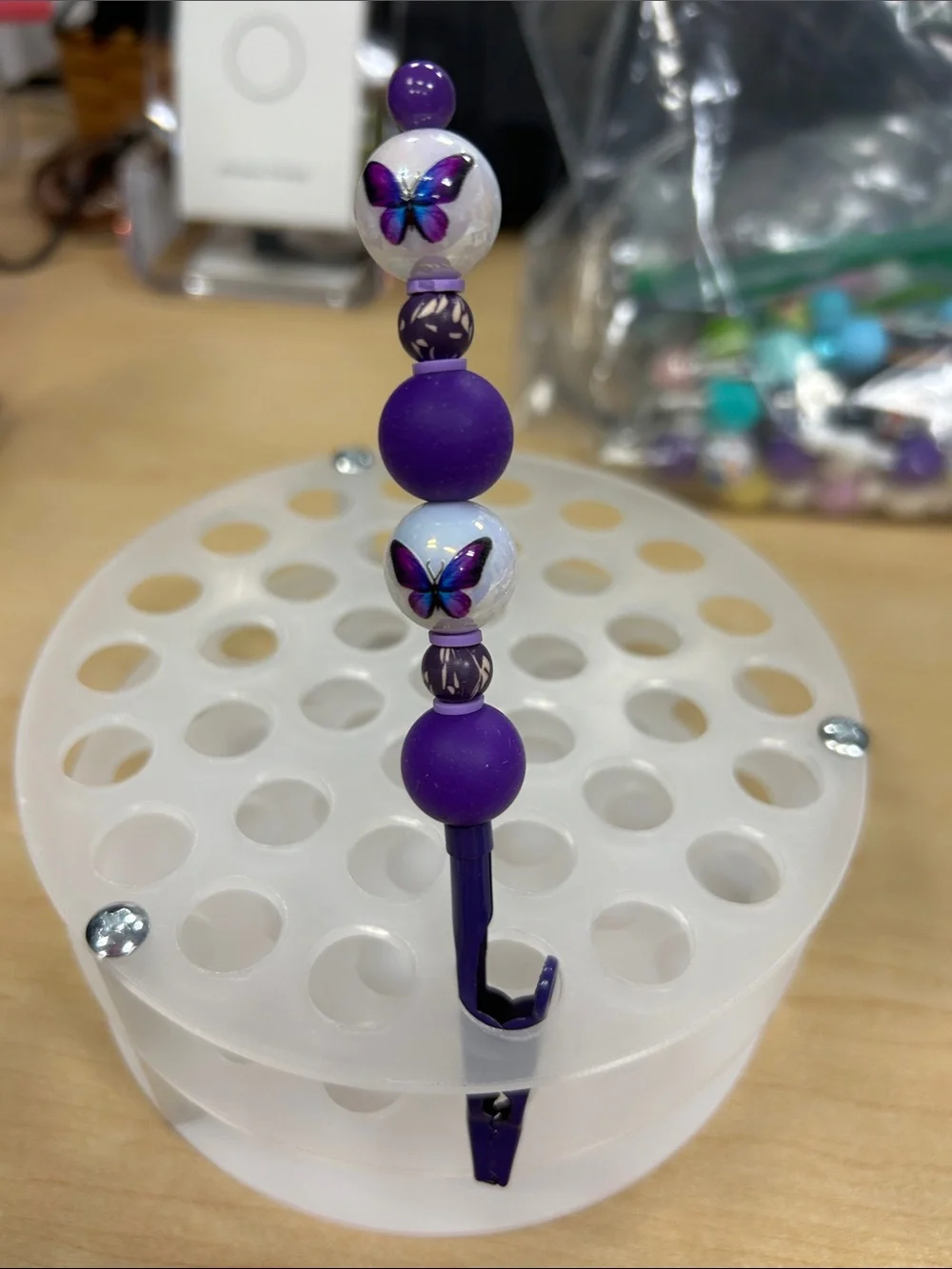 Hand Crafted Purple Butterfly Beaded Clip